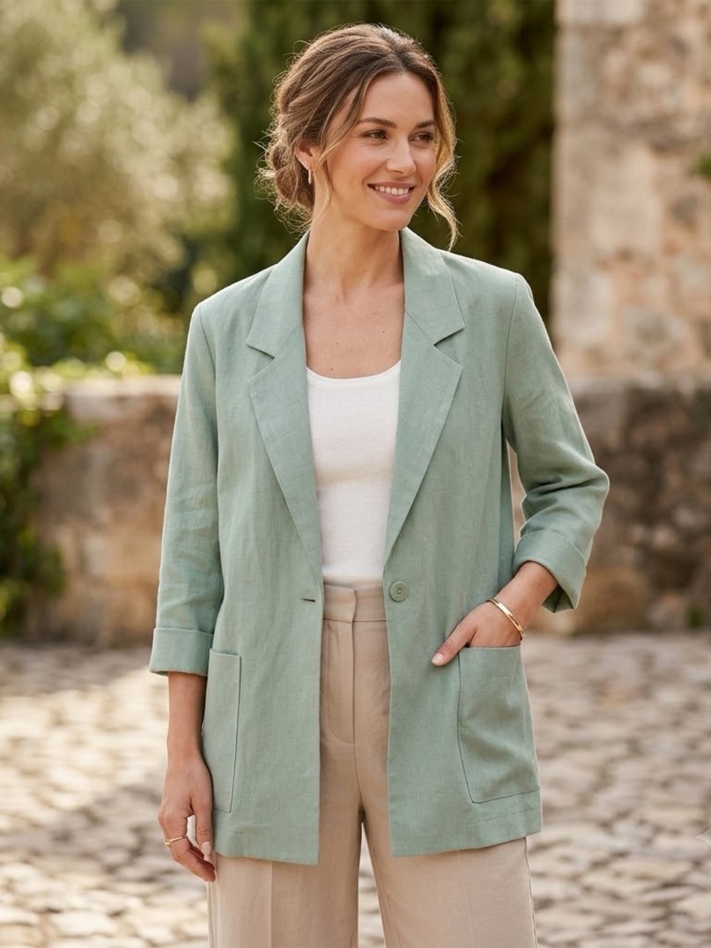 Mint Green Women's Single-Button Relaxed Blazer